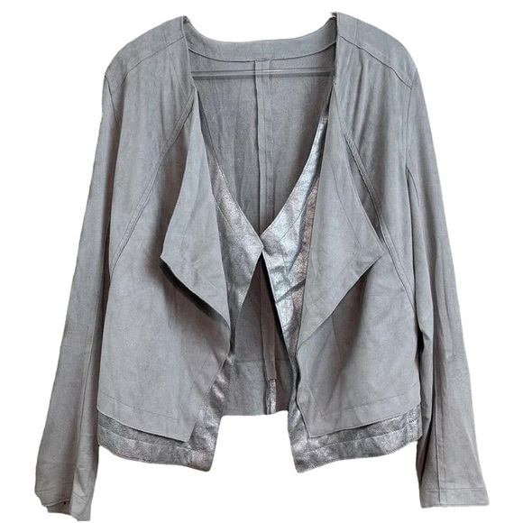 Lysse Faux Suede Metallic Draped Layered Open Jacket Gray Silver Size Small - Picture 1 of 8